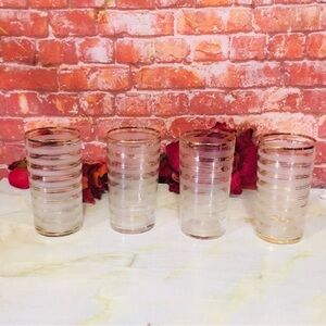 Vintage MCM Set of Four Gold-Rimmed Frosted Glass Tumblers